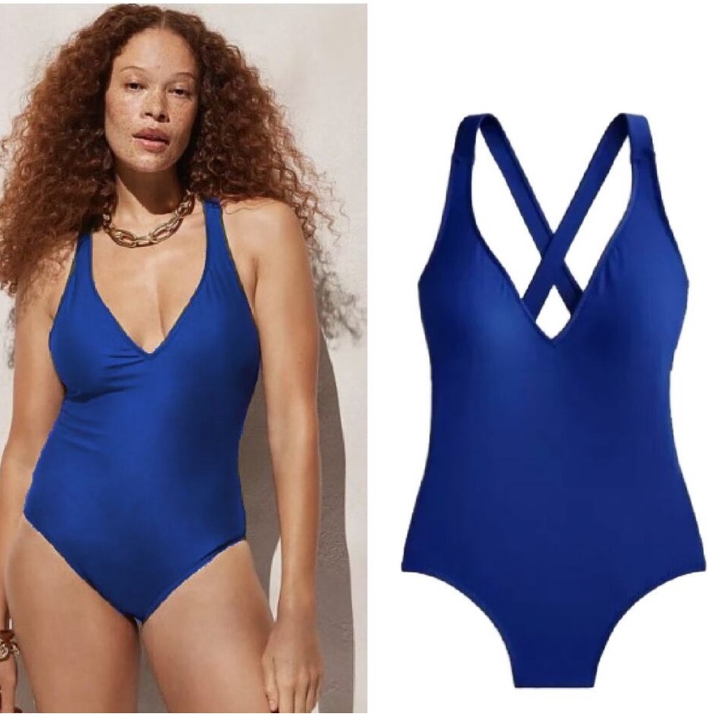 J. Crew Royal Blue One-Piece Swimsuit with Cross-Back Straps